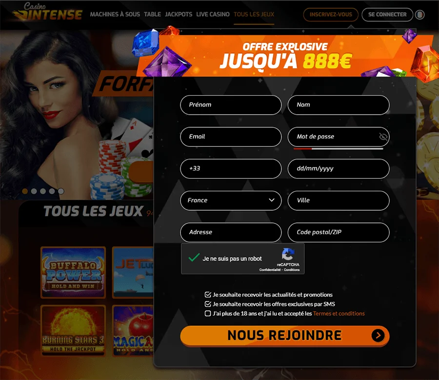 Inscrire à Casino Intense