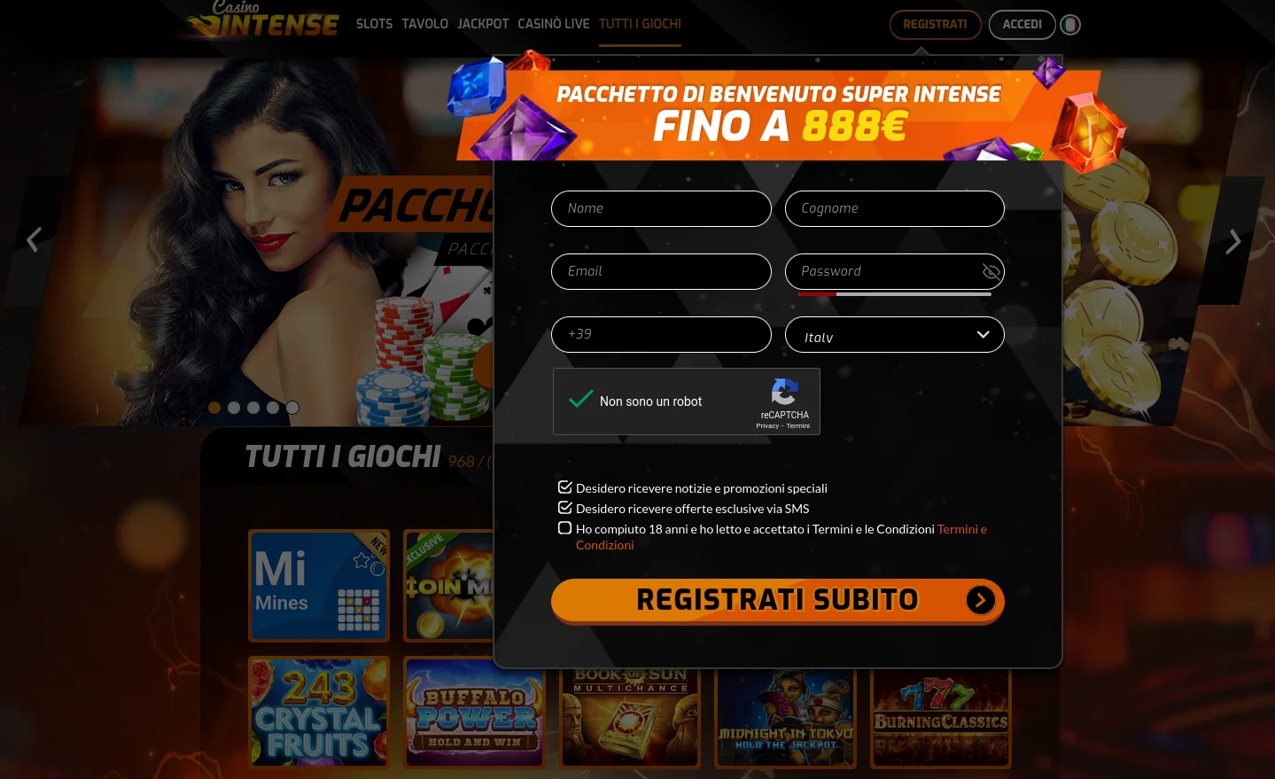 Intense casino benvenuto bonus